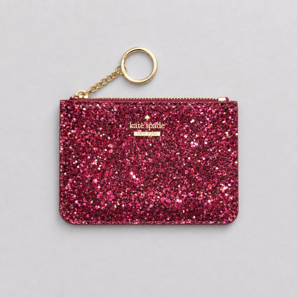 Kate Spade Laurel Way Bitsy Glitter Burgundy/Magenta Card Holder